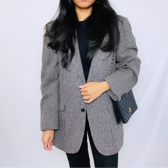 Vintage | 100% Pure Wool Checkered Single Breasted Oversized Blazer - Picture 7 of 12